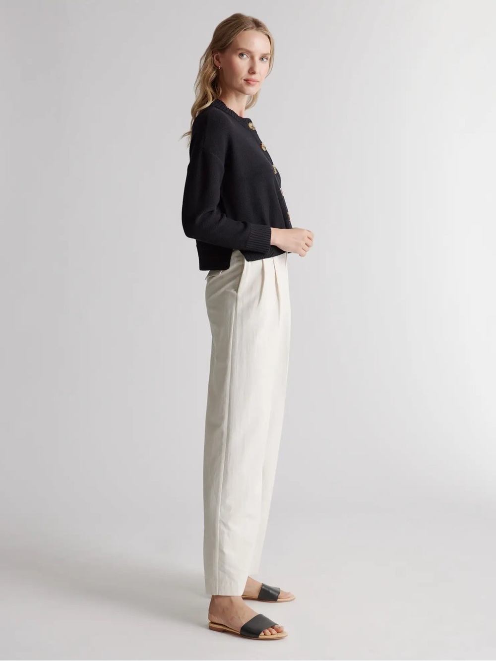 Quince 100% Organic Cotton Cropped Cardigan Sz L Black - Picture 3 of 14